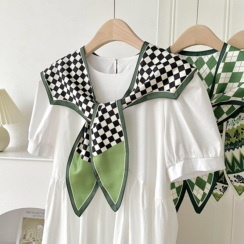 Chessboard Chal exterior de protección solar a cuadros de primavera y verano para mujer delgada Protección decorativa del cuello bufanda pequeña chaleco collar falso bufanda pequeña