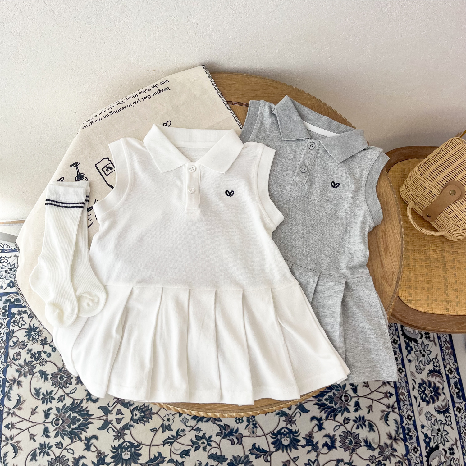 Girls Dress 2025 Summer New Style Children's Polo Princess Dress Baby Girl Pleated Vest Dress Summer Dress