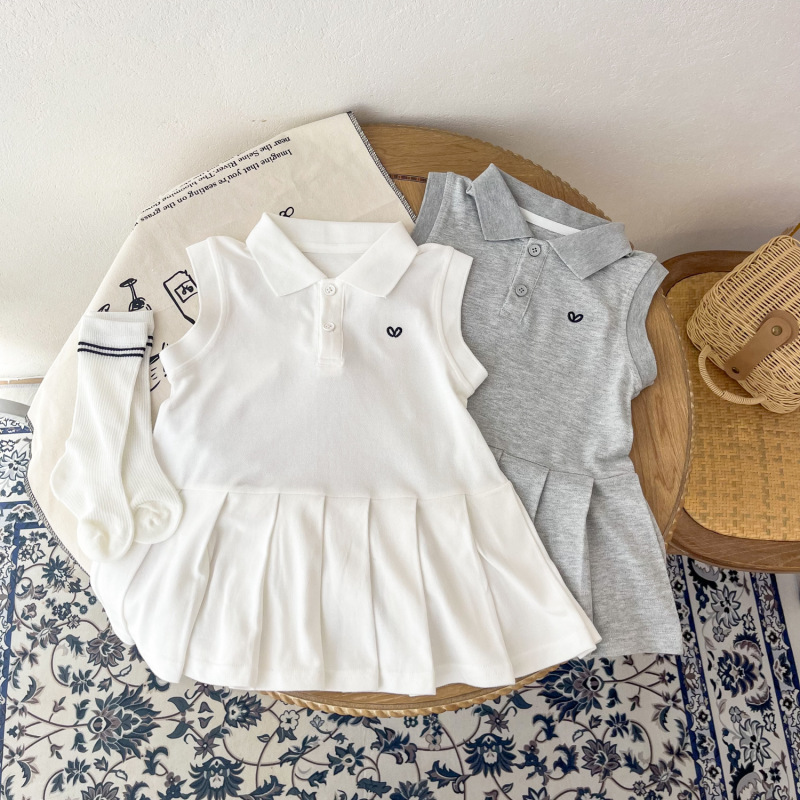 Girls Dress 2025 Summer New Style Children's Polo Princess Dress Baby Girl Pleated Vest Dress Summer Dress