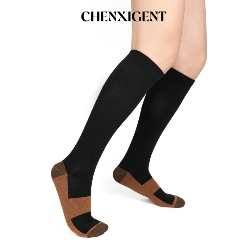 Men's Sports Color-Blocked Black Compression Socks, Non-Slip Cycling, Football, Basketball, High-Tube Knee-Length Compression Socks