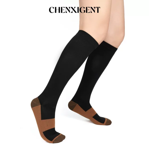 Men's Sports Color-Blocked Black Compression Socks, Non-Slip Cycling, Football, Basketball, High-Tube Knee-Length Compression Socks