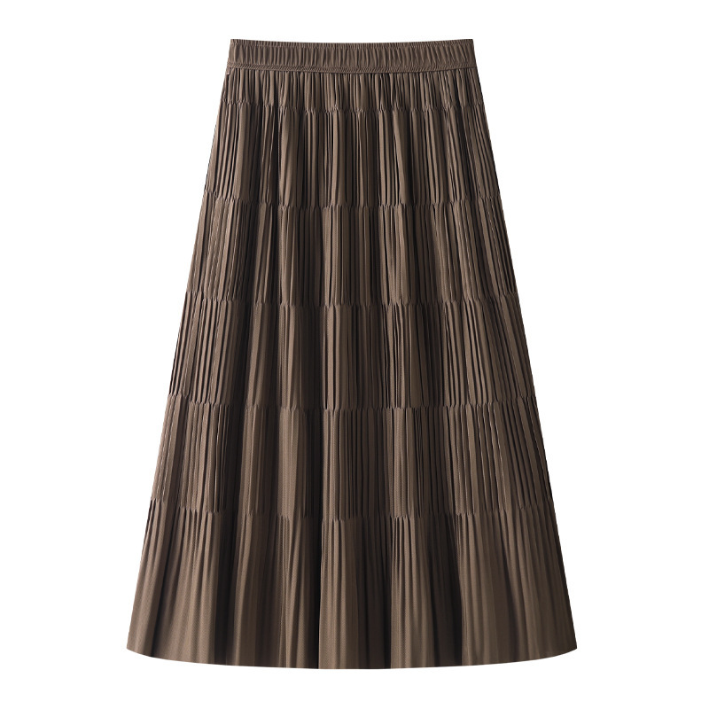 brown Draped Skirt Women's 2025 New Spring and Autumn Explosions Stressed Waist A- line Skirt Mid-length Cake Skirt