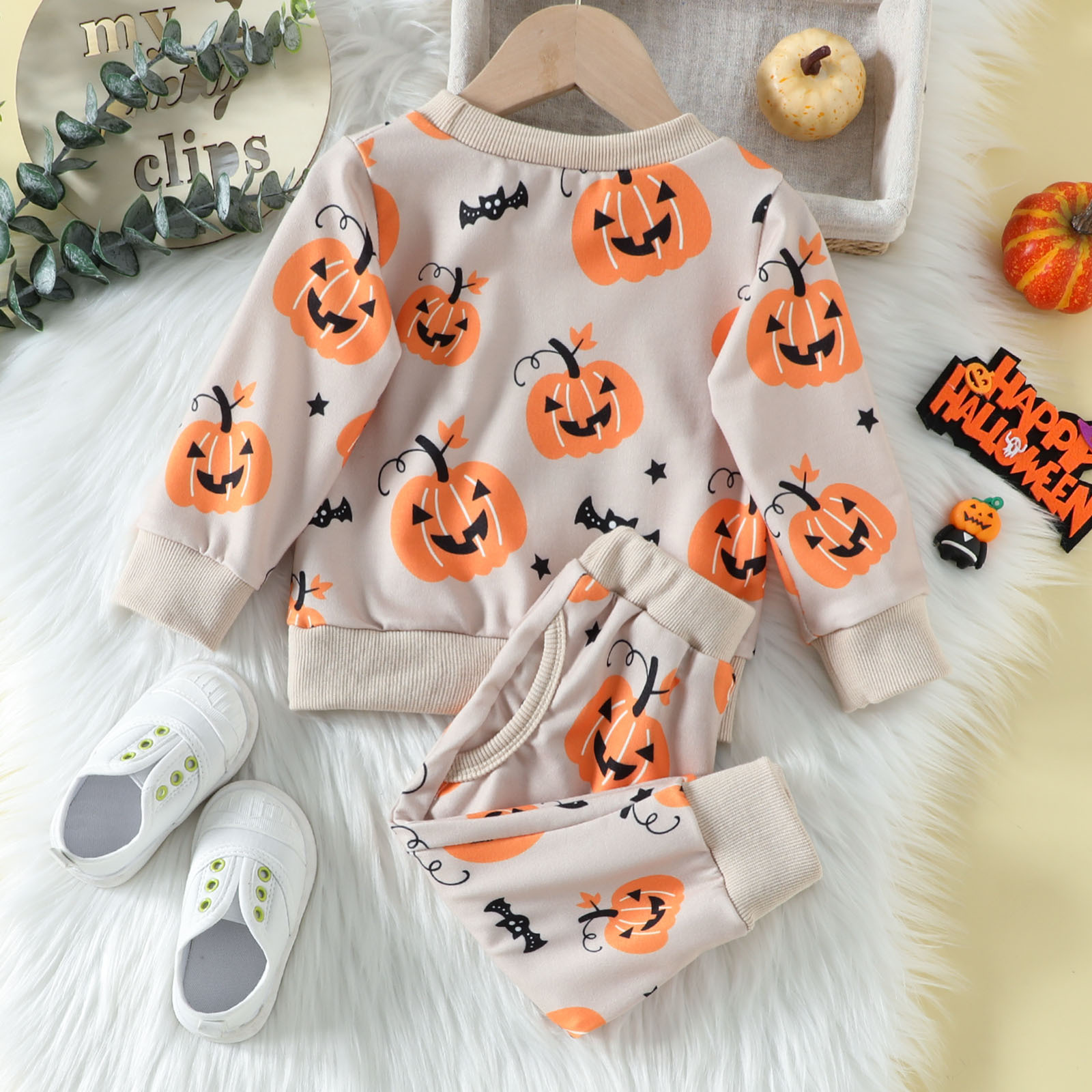 Halloween Fashion Pumpkin Cotton Girls Clothing Setspicture9