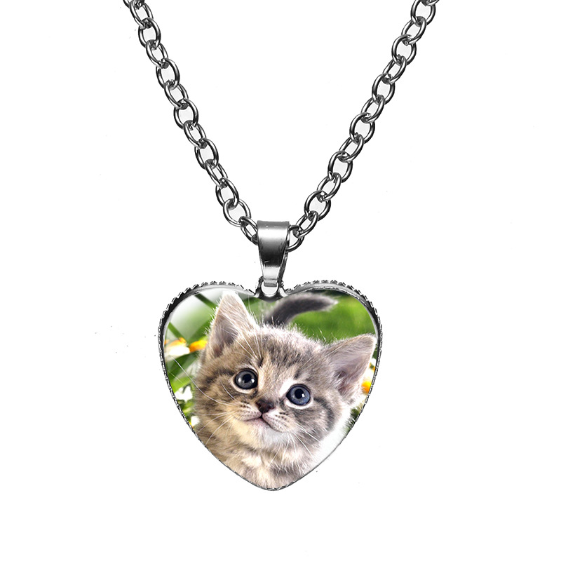 Cute Heart Shape Cat Glass Glass Plating Women's Pendant Necklace display picture 1