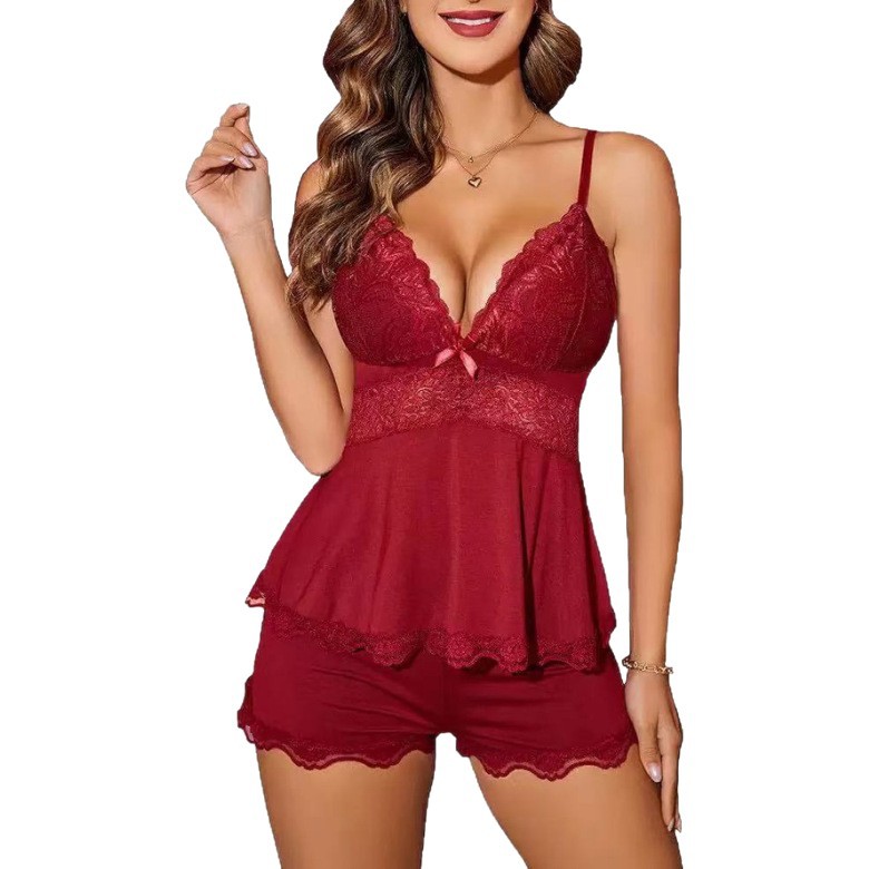 Completo lingerie sexy con canotta in pizzo intimo notte_voghion.com