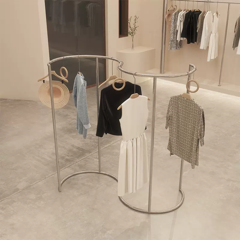 服装店展示架落地式不锈钢弧形中岛架男女装店货架挂衣杆陈列道具