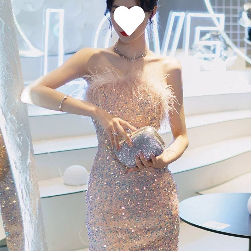 小柄な胸を拭くドレス2025新型宴会高級贅沢小衆高級感アンドロメダ誕生日ワンピース|undefined