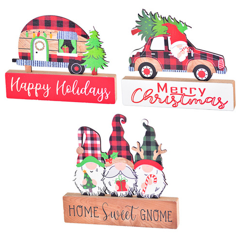 New Christmas Decorations, Hand-painted Wooden Ornament, Christmas Car with Rudolph Pattern, Faceless Santa Figure Christmas Ornament