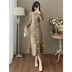 深圳南油小套装女秋新款高级小众小香风职业通勤短外套长裙一整套