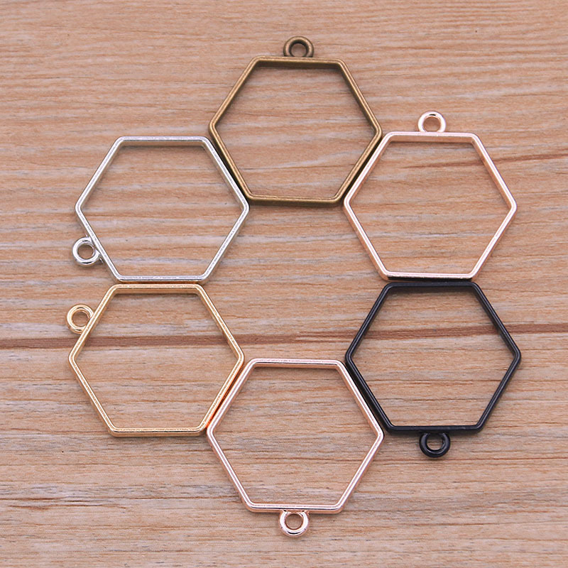6 Colors 28*29mm Hexagonal Pendant Hollow Glue Frame Necklace Bracelet Keychain DIY Jewelry Accessories