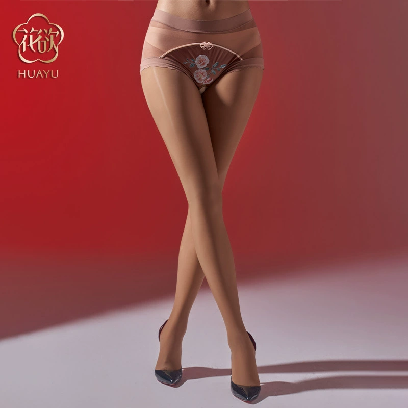 [[绣色花香]古风内裤丝袜一体油亮性感马油丝袜开裆男士带jj套情趣]