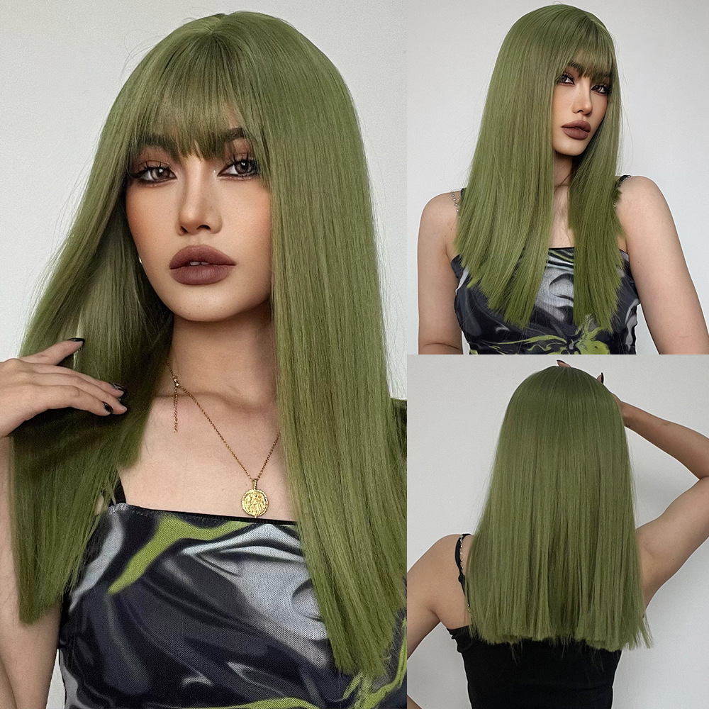 Cosplay Mae La Red Festival Venta caliente Hombro Mujer Aire flequillo Hombros Peluca larga y liso Cabello completo Tipo Wig