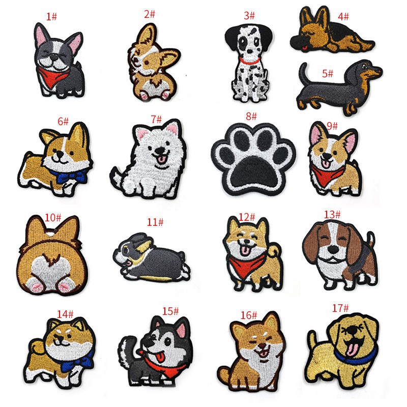 Zhinua equipo de dibujos animados cachorro bordado pegatinas de tela lindo animal doméstico bordado pegatinas DIY perro adhesivo de planchado bordado sello