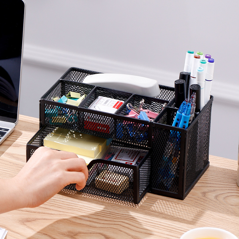 Organizador de Escritorio Metálico Multifuncional con Cajones y Compartimentos para Documentos, Papelería, Cosméticos y Archivos