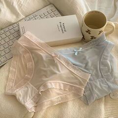 落日餘暉~純欲蕾絲內褲女性感少女純棉抗菌襠中腰冰絲女士三角褲