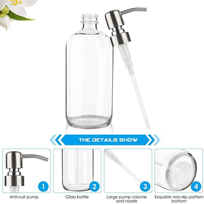 Cadena de suministro de Amazon vidrio 6 oz botellas de desinfectante de manos botellas de vidrio de acero inoxidable prensado dispensador de jabón