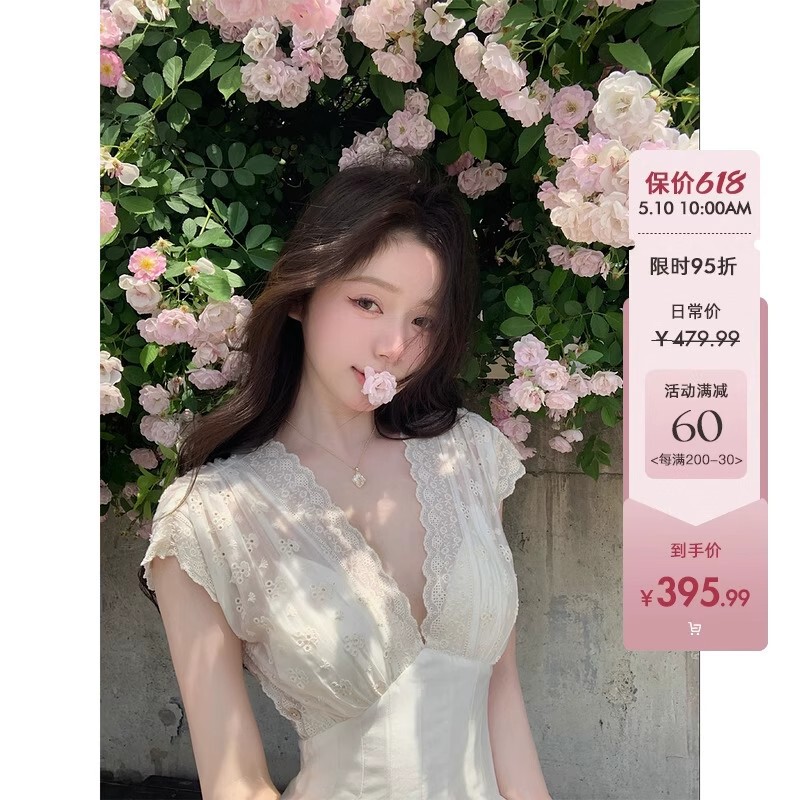 Chen Jianan NNS Pure White Beauty Skirt 60 Lyocell Tiansi Heavy Industry Lace Stitching Waist dress