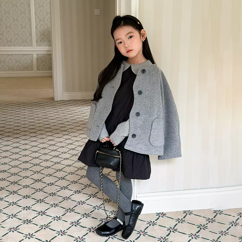 圣诞年款氛围感穿搭！女童韩版洋气精致贵气质感气质毛呢外套上衣