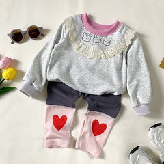 韓國童裝秋季女童洋氣愛心拼接高彈打底褲女孩休閒百搭褲子潮0095