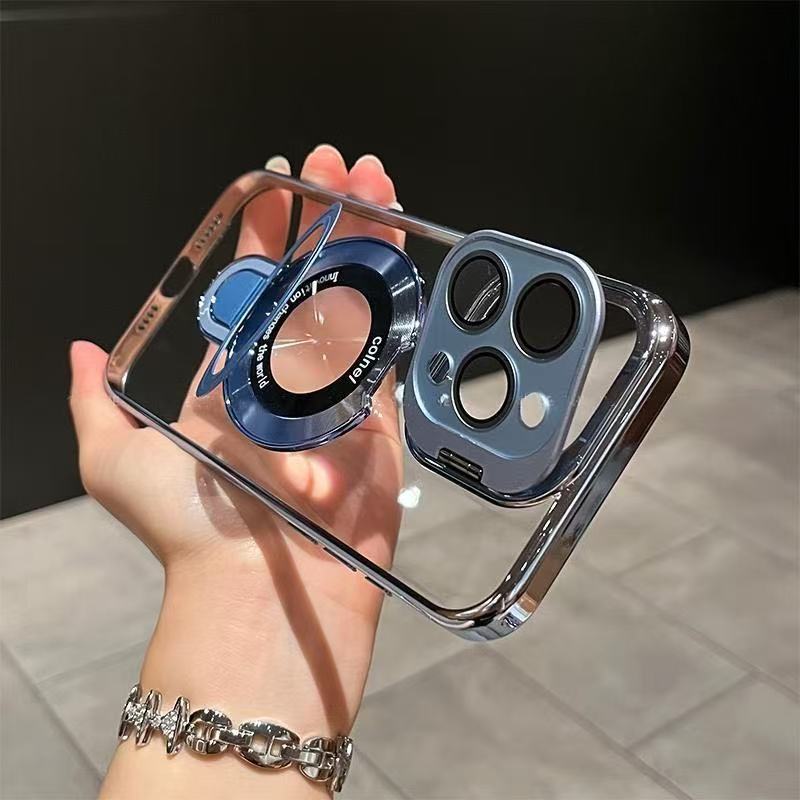 Ốp lưng iPhone trong suốt có giá đỡ kim loại từ tính, bảo vệ ống kính, chống sốc — đen, trắng, tím, cam chi tiết 16