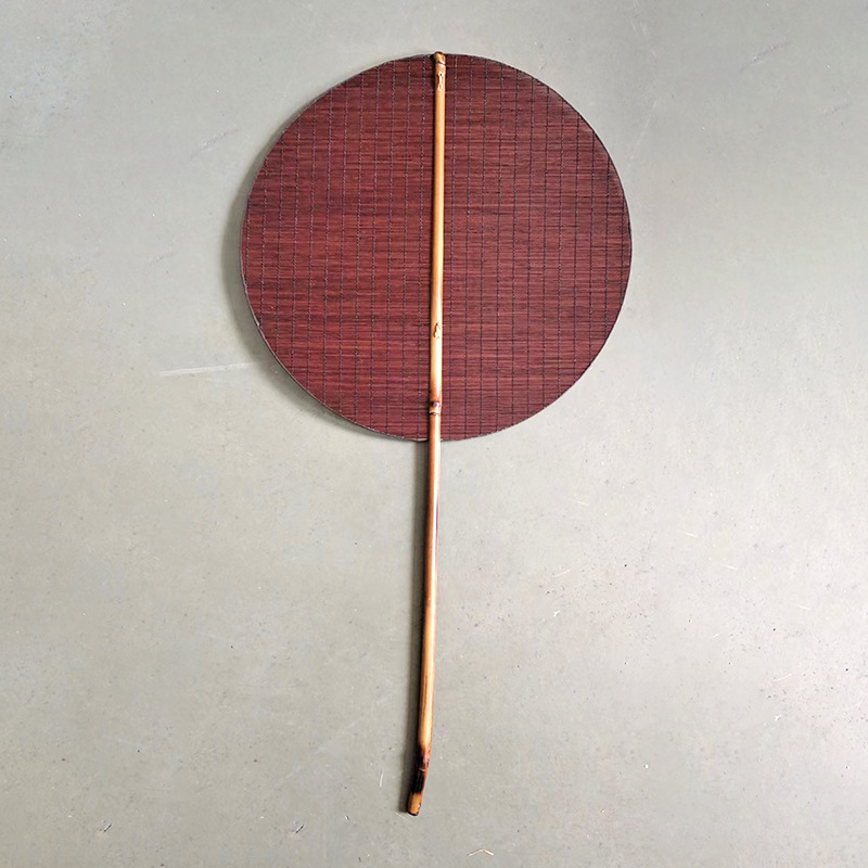 Ventilador tejido de bambú hecho a mano Ventilador tejido de bambú estilo retro chino ventilador tejido de bambú de pintura grande ventilador redondo engrosado Pu ventilador verde
