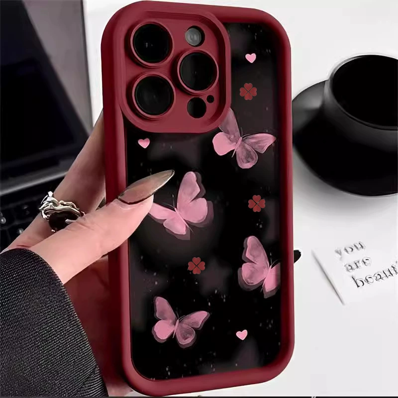 Случай/чехол для телефона (Apple iPhone17, iPhone17 Pro) розово-фиолетовый дизайн бабочки, мягкий TPU ударопрочный