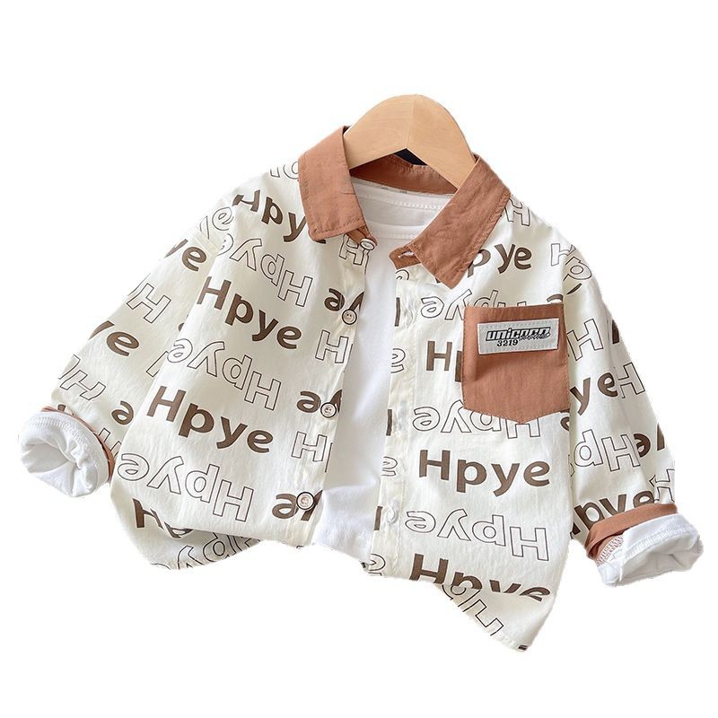 Camisa de manga larga para niños primavera nueva camisa de solapa de letras de dibujos animados para bebés camisa de punto chaqueta casual de otoño