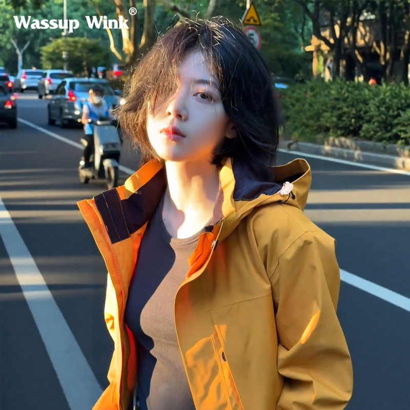 谷子黄冲锋衣男女2025新款户外三合一防风防水露营徒步外套|undefined