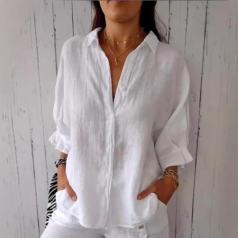 2026 European and American Amazon Spring Hot-Selling Cotton and Linen Shirt with Back Tie Design