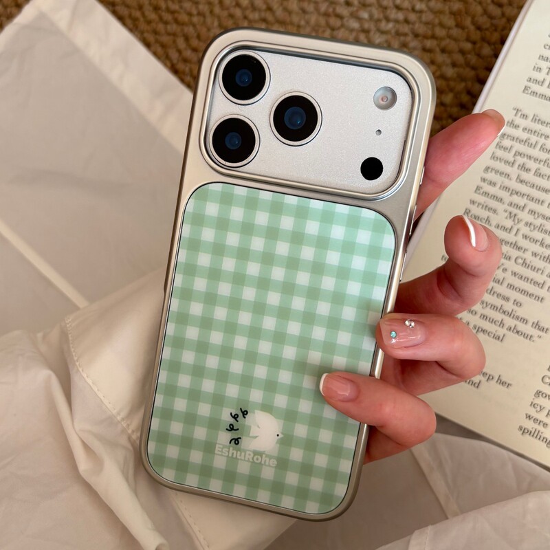 2026 Spring and Summer New Product Pigeon Eshurohe Nordic Ins-Style Minimalist Light Green Checkered Apple iPhone 1