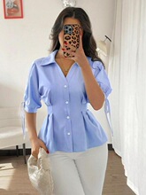 R 71923 V Neck Puff Sleeve Blouse ��ʽ�������� �羳ŷ��