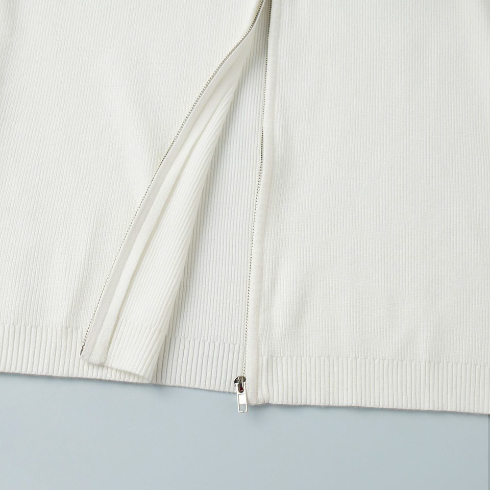 Bộ áo cardigan dệt kim khóa kéo phối quần dài ống rộng nữ — màu bột yến mạch, màu nâu, màu xám, trắng chi tiết 24