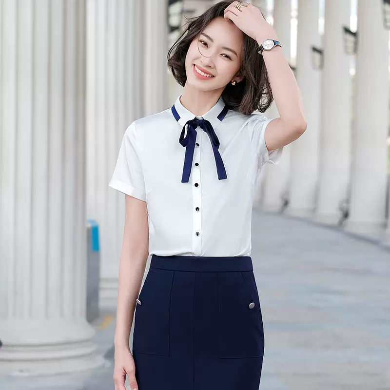 XN6915职业女衬衫2021春夏新款时尚韩版修身工作上衣前台收银工装