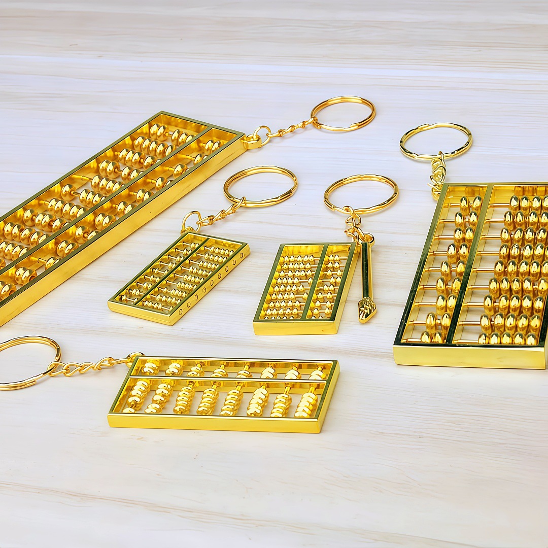 Full Moon Birthday Celebration Props: Golden Abacus Keychain Pendant, Genuine Copper Five Emperor Coins, Mountain Ghost Spinning Car Key Charm