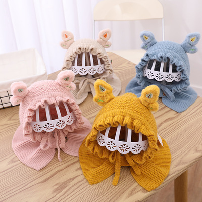 new pattern Korean Edition Cartoon Antlers Hat Shawl double-deck keep warm Knitted hat 2022 men and women baby Hat Autumn and winter