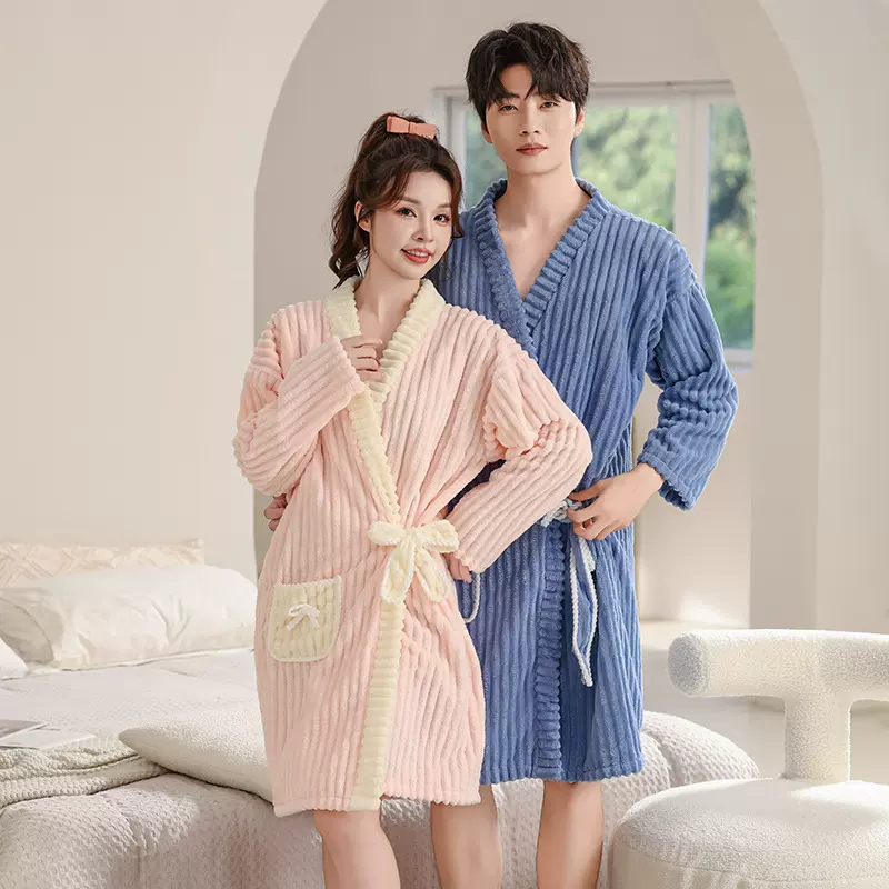 加厚新款秋冬浴袍吸水速干男女情侣浴衣成人睡袍长款浴裙宽松