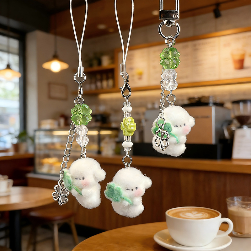 【Four-Leaf Clover Little Bichon】Cute 3D Dog DIY Keychain Plush Resin Small Doll Pendant