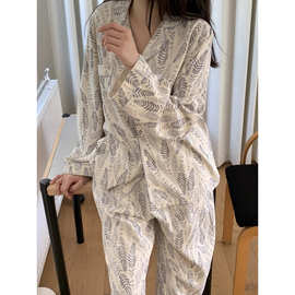 2025ins秋冬衬衫领复古花磨毛宽松家居服睡衣套装
