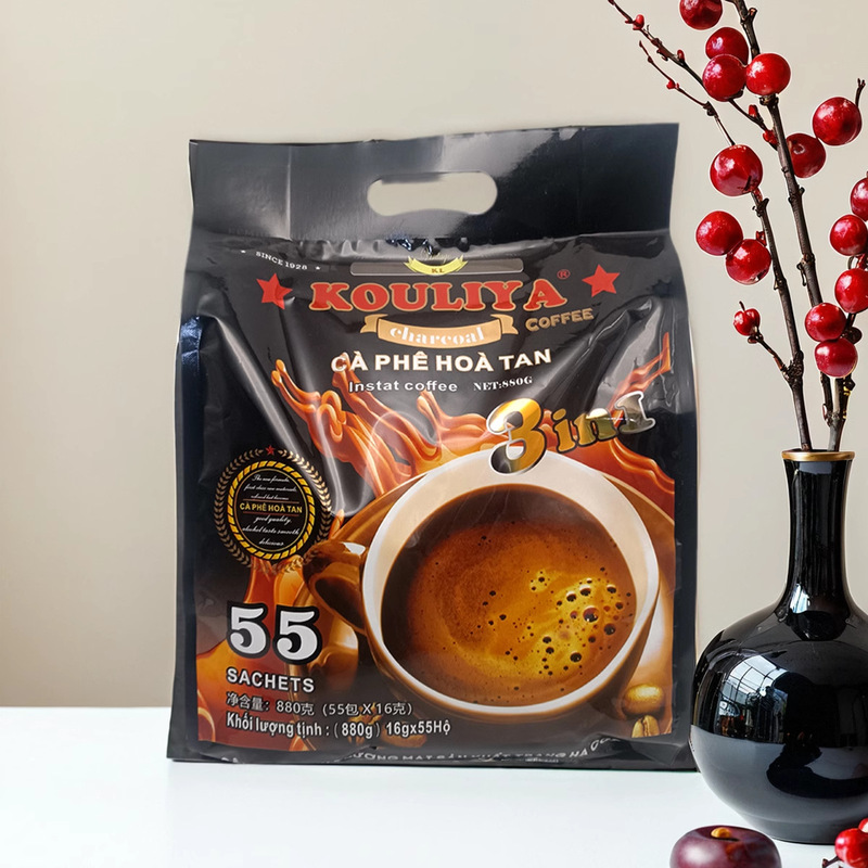 A large number of wholesale Vietnam KOULIYA charcoal coffee 880g Luzhou-flavor three-in-one instant 55 16 grams per small strip A large number of wholesale Vietnam KOULIYA charcoal coffee 880g Luzhou-flavor three-in-one instant 55 16 grams per small strip