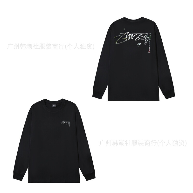 オリジナルラベルクロスボーダー新しいトレンディなブランド stu ツアークラシックレタープリントラウンドネック長袖 Tシャツドロップシッピング|undefined