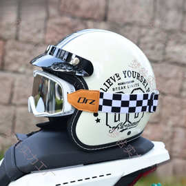 认证复古哈雷摩托车头盔男女电动踏板冬季半覆式/半盔