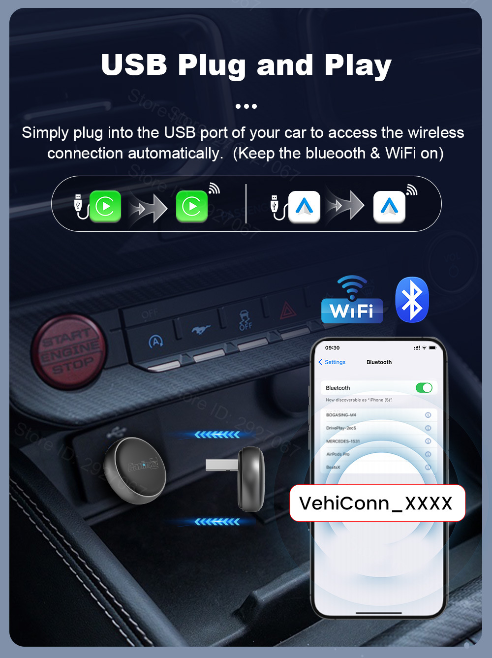 Cross-border factory source: CarPlay wired to wireless Android Auto portable smart car connectivity box