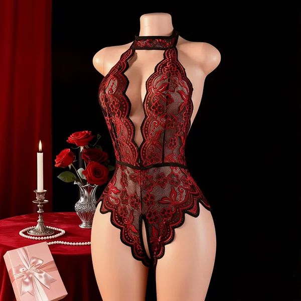 Mourao Open-Crotch No-Take-Off Lace Bodysuit, Tight-Fitting, Amazon Cross-Border European and American Supply, No-Take-Off Lace Bodysuit