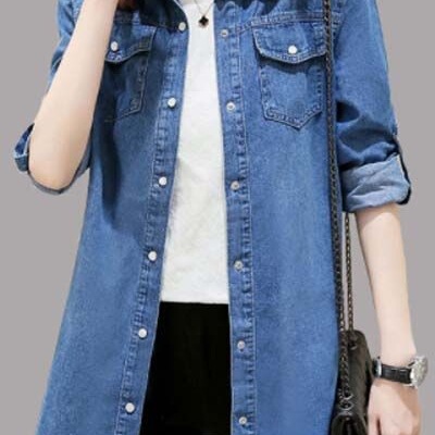 Denim Shirt Women's Layered Autumn and Winter Long-Sleeved Tops Loose Mid-Length Large Size Spring Bottoming Shirt Women's Shirt Jacket