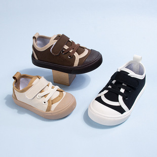Spring and Autumn Seasons Ready-Made Baotou Anti-Kick Kidsren's Canvas Shoes Casual Soft Sole Personalized Color Matching Velcro Single Shoes