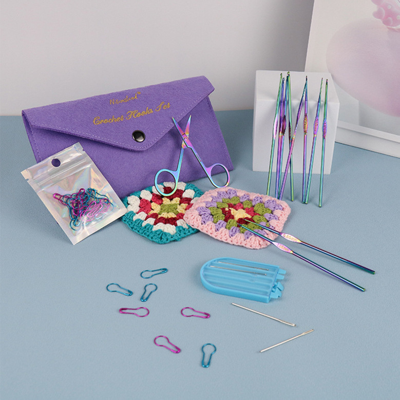 D&D-Hand-Knitted Crochet Accessory Kit, Woolen Hats, Socks, Dolls, Crochet DIY Metal Crochet Tool Set