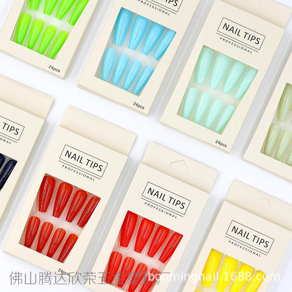 Uñas postizas de ballet coloridas, 24 piezas, largas, desmontables, procesables, al por mayor