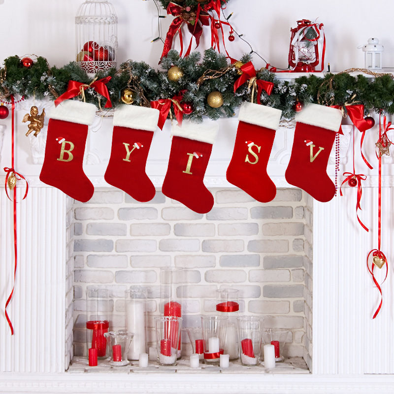 Cross-border large Christmas socks Christmas decoration English alphabet small pendant alphabet socks children's cartoon gift bag