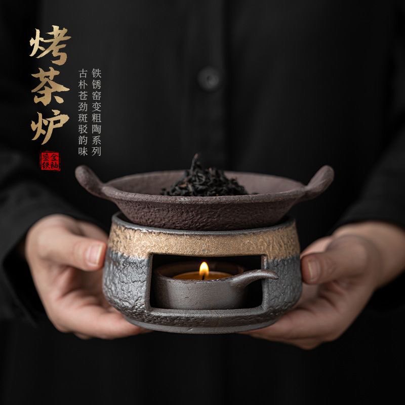 Traditional Bbq Tea Stove Set Stoneware Gilded Iron Glaze Candle Heating Base Tea Warmer Tea Stove Tea Ceremony Accessories