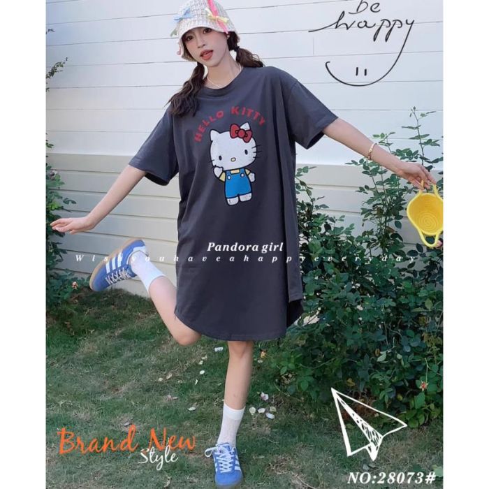 Comercio exterior transfronterizo nuevo estilo suelto niña dibujos animados verano camisón servicio a domicilio letras rojas KT gato pijama dulce y lindo